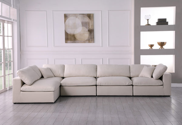 Plush Velvet / Down / Engineered Wood / Foam Contemporary Cream Velvet Standard Cloud-Like Comfort Modular Sectional - 140" W x 70" D x 32" H