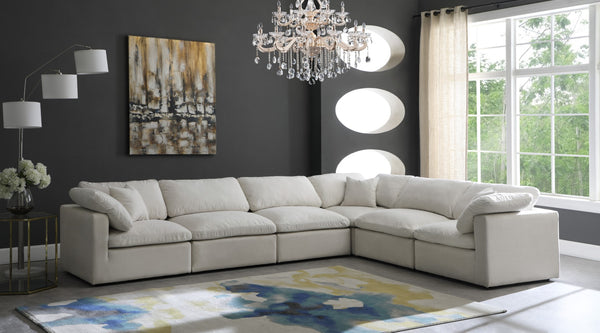 Plush Velvet / Down / Engineered Wood / Foam Contemporary Cream Velvet Standard Cloud-Like Comfort Modular Sectional - 140" W x 105" D x 32" H