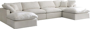 Plush Velvet / Down / Engineered Wood / Foam Contemporary Cream Velvet Standard Cloud-Like Comfort Modular Sectional - 140" W x 70" D x 32" H