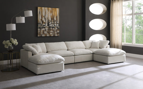 Plush Velvet / Down / Engineered Wood / Foam Contemporary Cream Velvet Standard Cloud-Like Comfort Modular Sectional - 140" W x 70" D x 32" H