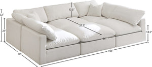 Plush Velvet / Down / Engineered Wood / Foam Contemporary Cream Velvet Standard Cloud-Like Comfort Modular Sectional - 105" W x 70" D x 32" H