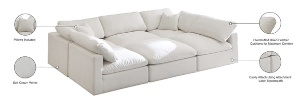 Plush Velvet / Down / Engineered Wood / Foam Contemporary Cream Velvet Standard Cloud-Like Comfort Modular Sectional - 105" W x 70" D x 32" H