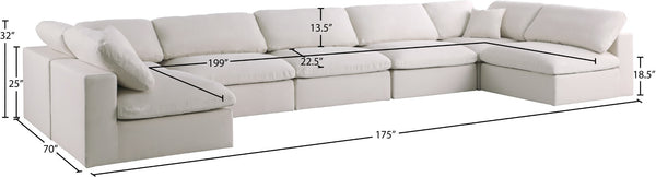 Plush Velvet / Down / Engineered Wood / Foam Contemporary Cream Velvet Standard Cloud-Like Comfort Modular Sectional - 175" W x 70" D x 32" H