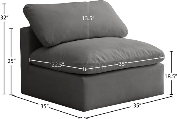 Plush Velvet / Down / Engineered Wood / Foam Contemporary Grey Velvet Standard Cloud-Like Comfort Modular Armless Chair - 35" W x 35" D x 32" H