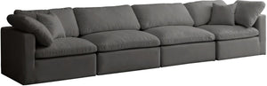 Plush Velvet / Down / Engineered Wood / Foam Contemporary Grey Velvet Standard Cloud-Like Comfort Modular Sofa - 140" W x 35" D x 32" H