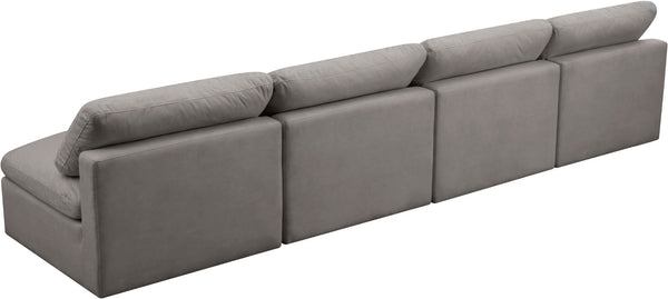 Plush Velvet / Down / Engineered Wood / Foam Contemporary Grey Velvet Standard Cloud-Like Comfort Modular Sofa - 140" W x 35" D x 32" H