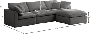 Plush Velvet / Down / Engineered Wood / Foam Contemporary Grey Velvet Standard Cloud-Like Comfort Modular Sectional - 105" W x 70" D x 32" H