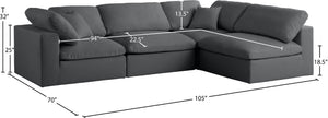 Plush Velvet / Down / Engineered Wood / Foam Contemporary Grey Velvet Standard Cloud-Like Comfort Modular Sectional - 105" W x 70" D x 32" H