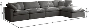 Plush Velvet / Down / Engineered Wood / Foam Contemporary Grey Velvet Standard Cloud-Like Comfort Modular Sectional - 140" W x 70" D x 32" H