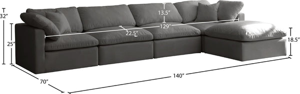 Plush Velvet / Down / Engineered Wood / Foam Contemporary Grey Velvet Standard Cloud-Like Comfort Modular Sectional - 140" W x 70" D x 32" H
