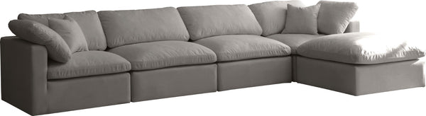 Plush Velvet / Down / Engineered Wood / Foam Contemporary Grey Velvet Standard Cloud-Like Comfort Modular Sectional - 140" W x 70" D x 32" H