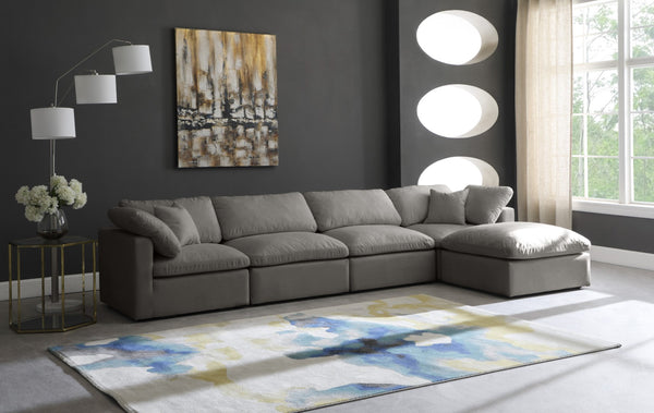 Plush Velvet / Down / Engineered Wood / Foam Contemporary Grey Velvet Standard Cloud-Like Comfort Modular Sectional - 140" W x 70" D x 32" H