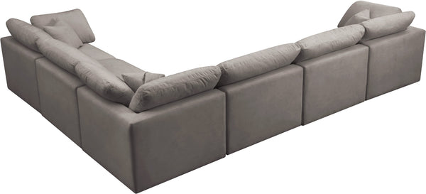 Plush Velvet / Down / Engineered Wood / Foam Contemporary Grey Velvet Standard Cloud-Like Comfort Modular Sectional - 140" W x 105" D x 32" H