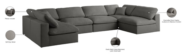 Plush Velvet / Down / Engineered Wood / Foam Contemporary Grey Velvet Standard Cloud-Like Comfort Modular Sectional - 140" W x 70" D x 32" H