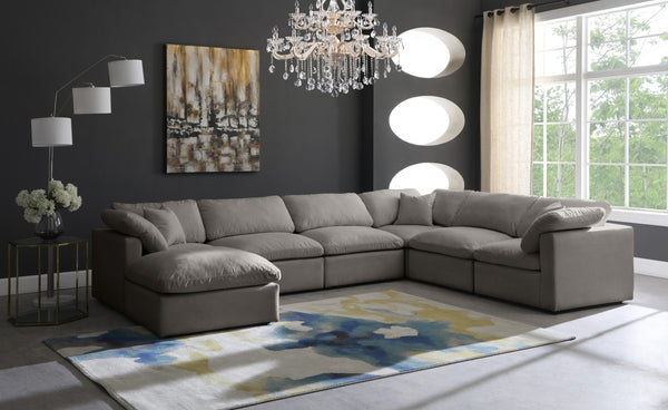 Plush Velvet / Down / Engineered Wood / Foam Contemporary Grey Velvet Standard Cloud-Like Comfort Modular Sectional - 140" W x 105" D x 32" H