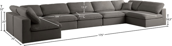 Plush Velvet / Down / Engineered Wood / Foam Contemporary Grey Velvet Standard Cloud-Like Comfort Modular Sectional - 175" W x 70" D x 32" H