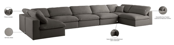 Plush Velvet / Down / Engineered Wood / Foam Contemporary Grey Velvet Standard Cloud-Like Comfort Modular Sectional - 175" W x 70" D x 32" H