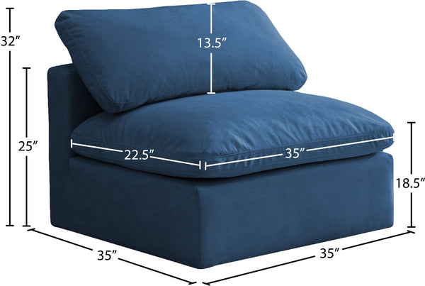Plush Velvet / Down / Engineered Wood / Foam Contemporary Navy Velvet Standard Cloud-Like Comfort Modular Armless Chair - 35" W x 35" D x 32" H