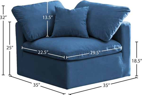 Plush Velvet / Down / Engineered Wood / Foam Contemporary Navy Velvet Standard Cloud-Like Comfort Modular Corner Chair - 35" W x 35" D x 32" H