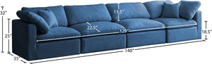 Plush Velvet / Down / Engineered Wood / Foam Contemporary Navy Velvet Standard Cloud-Like Comfort Modular Sofa - 140" W x 35" D x 32" H