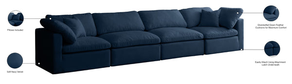 Plush Velvet / Down / Engineered Wood / Foam Contemporary Navy Velvet Standard Cloud-Like Comfort Modular Sofa - 140" W x 35" D x 32" H
