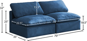 Plush Velvet / Down / Engineered Wood / Foam Contemporary Navy Velvet Standard Cloud-Like Comfort Modular Sofa - 70" W x 35" D x 32" H