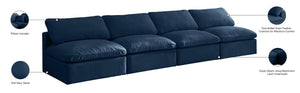 Plush Velvet / Down / Engineered Wood / Foam Contemporary Navy Velvet Standard Cloud-Like Comfort Modular Sofa - 140" W x 35" D x 32" H
