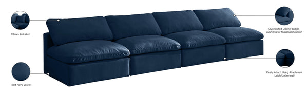 Plush Velvet / Down / Engineered Wood / Foam Contemporary Navy Velvet Standard Cloud-Like Comfort Modular Sofa - 140" W x 35" D x 32" H