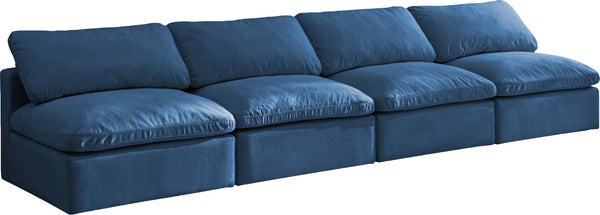 Plush Velvet / Down / Engineered Wood / Foam Contemporary Navy Velvet Standard Cloud-Like Comfort Modular Sofa - 140" W x 35" D x 32" H