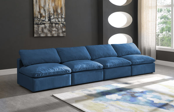Plush Velvet / Down / Engineered Wood / Foam Contemporary Navy Velvet Standard Cloud-Like Comfort Modular Sofa - 140" W x 35" D x 32" H