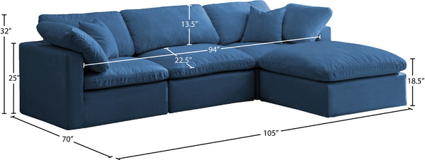 Plush Velvet / Down / Engineered Wood / Foam Contemporary Navy Velvet Standard Cloud-Like Comfort Modular Sectional - 105" W x 70" D x 32" H