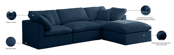 Plush Velvet / Down / Engineered Wood / Foam Contemporary Navy Velvet Standard Cloud-Like Comfort Modular Sectional - 105" W x 70" D x 32" H