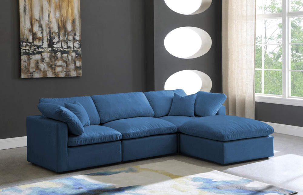 Plush Velvet / Down / Engineered Wood / Foam Contemporary Navy Velvet Standard Cloud-Like Comfort Modular Sectional - 105" W x 70" D x 32" H