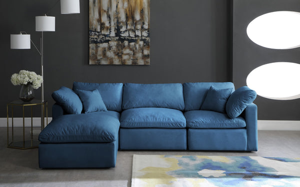 Plush Velvet / Down / Engineered Wood / Foam Contemporary Navy Velvet Standard Cloud-Like Comfort Modular Sectional - 105" W x 70" D x 32" H