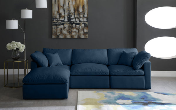 Plush Velvet / Down / Engineered Wood / Foam Contemporary Navy Velvet Standard Cloud-Like Comfort Modular Sectional - 105" W x 70" D x 32" H