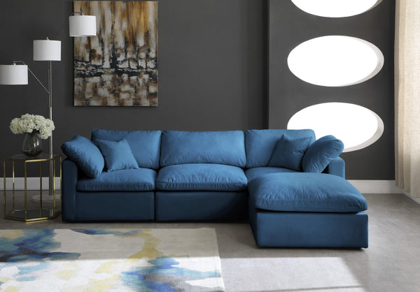 Plush Velvet / Down / Engineered Wood / Foam Contemporary Navy Velvet Standard Cloud-Like Comfort Modular Sectional - 105" W x 70" D x 32" H