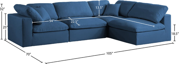 Plush Velvet / Down / Engineered Wood / Foam Contemporary Navy Velvet Standard Cloud-Like Comfort Modular Sectional - 105" W x 70" D x 32" H
