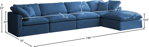 Plush Velvet / Down / Engineered Wood / Foam Contemporary Navy Velvet Standard Cloud-Like Comfort Modular Sectional - 140" W x 70" D x 32" H