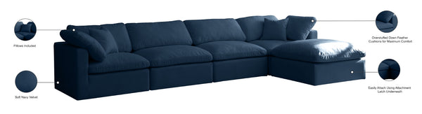 Plush Velvet / Down / Engineered Wood / Foam Contemporary Navy Velvet Standard Cloud-Like Comfort Modular Sectional - 140" W x 70" D x 32" H