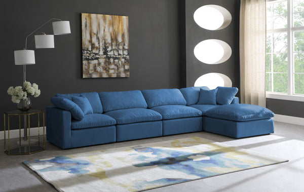 Plush Velvet / Down / Engineered Wood / Foam Contemporary Navy Velvet Standard Cloud-Like Comfort Modular Sectional - 140" W x 70" D x 32" H