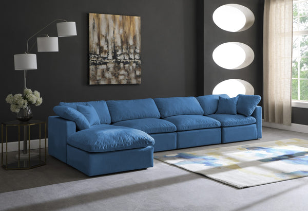 Plush Velvet / Down / Engineered Wood / Foam Contemporary Navy Velvet Standard Cloud-Like Comfort Modular Sectional - 140" W x 70" D x 32" H
