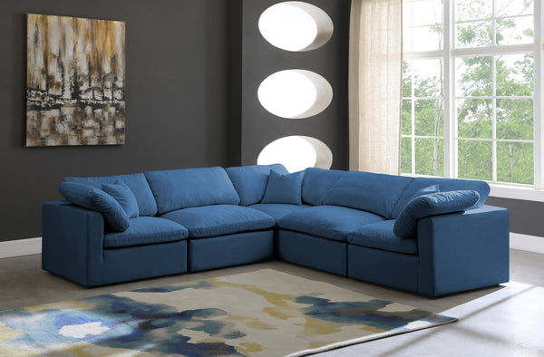 Plush Velvet / Down / Engineered Wood / Foam Contemporary Navy Velvet Standard Cloud-Like Comfort Modular Sectional - 105" W x 105" D x 32" H