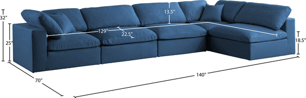 Plush Velvet / Down / Engineered Wood / Foam Contemporary Navy Velvet Standard Cloud-Like Comfort Modular Sectional - 140" W x 70" D x 32" H