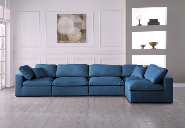 Plush Velvet / Down / Engineered Wood / Foam Contemporary Navy Velvet Standard Cloud-Like Comfort Modular Sectional - 140" W x 70" D x 32" H