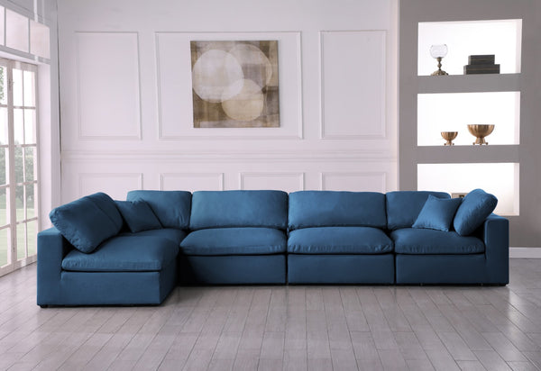 Plush Velvet / Down / Engineered Wood / Foam Contemporary Navy Velvet Standard Cloud-Like Comfort Modular Sectional - 140" W x 70" D x 32" H