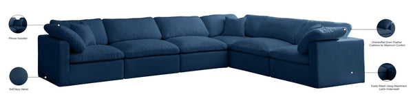 Plush Velvet / Down / Engineered Wood / Foam Contemporary Navy Velvet Standard Cloud-Like Comfort Modular Sectional - 140" W x 105" D x 32" H