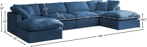 Plush Velvet / Down / Engineered Wood / Foam Contemporary Navy Velvet Standard Cloud-Like Comfort Modular Sectional - 140" W x 70" D x 32" H