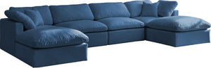 Plush Velvet / Down / Engineered Wood / Foam Contemporary Navy Velvet Standard Cloud-Like Comfort Modular Sectional - 140" W x 70" D x 32" H