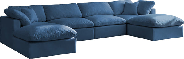 Plush Velvet / Down / Engineered Wood / Foam Contemporary Navy Velvet Standard Cloud-Like Comfort Modular Sectional - 140" W x 70" D x 32" H