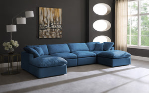 Plush Velvet / Down / Engineered Wood / Foam Contemporary Navy Velvet Standard Cloud-Like Comfort Modular Sectional - 140" W x 70" D x 32" H